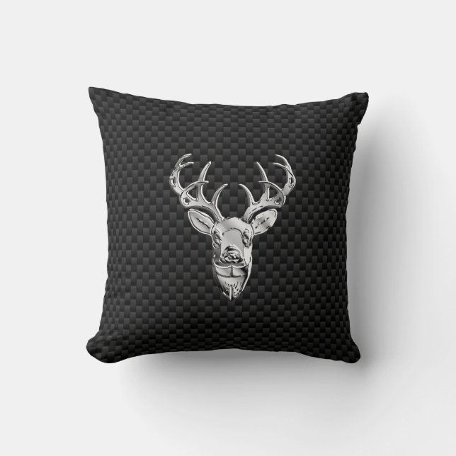 Stilvolles Silber Deer on Carbon Fibre Kissen (Vorderseite)