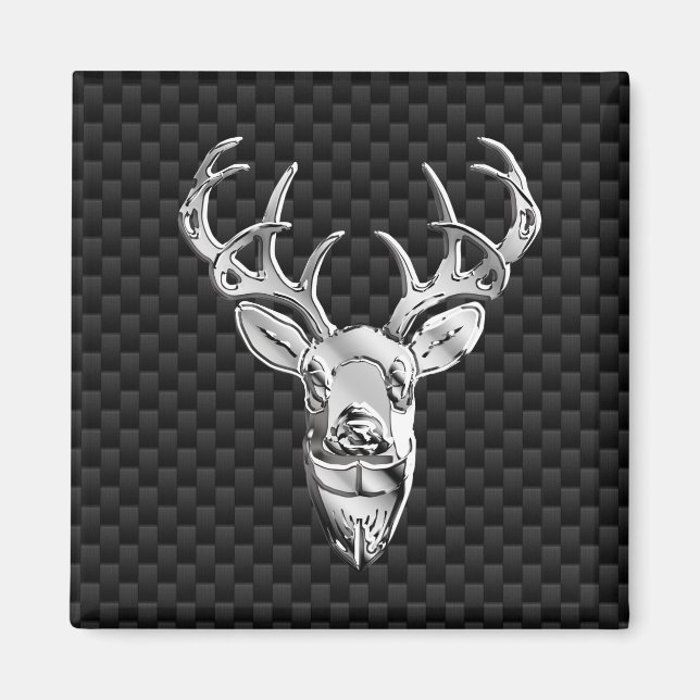 Stilvolles Silber Deer on Carbon Fibre Magnet (Vorne)