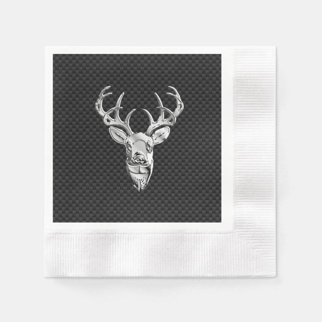 Stilvolles Silber Deer on Carbon Fibre Serviette (Vorderseite)