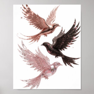 Stilvolles Silber-Drei Gesegnete Vögel Design Poster