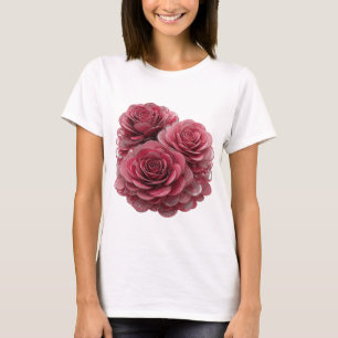 Stilvolles Silber DREI ROSA ROSEN MIT WASSERTROPFE T-Shirt