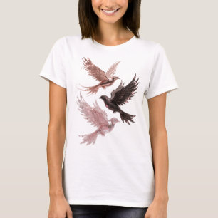 Stilvolles Silber THREE BLESSED BIRDS Shirt Design