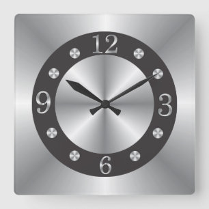 Stilvolles Silber und Schwarzes Quadratische Wanduhr