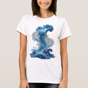 Stilvolles Silber WATER WAVE Slogan T-Shirt