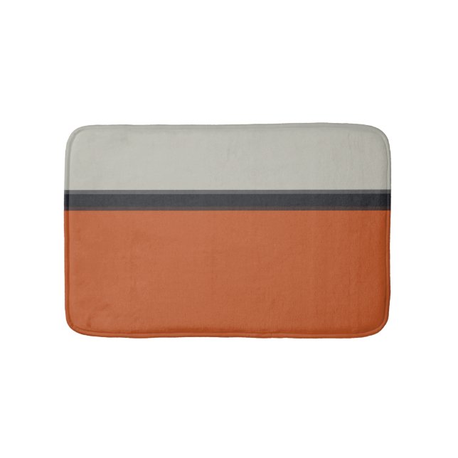 Stilvolles, silbergraues Navy Orange Red Stripe Mu Badematte (Vorderseite)