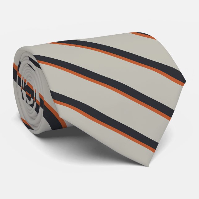 Stilvolles, silbergraues Navy Orange Red Stripe Mu Krawatte (Gerollt)