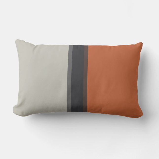 Stilvolles, silbergraues Navy Orange Red Stripe Mu Lendenkissen (Vorderseite)