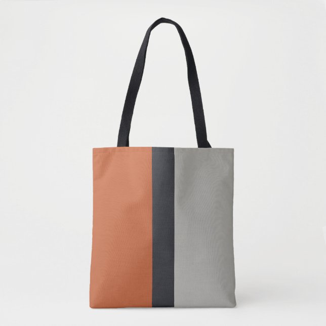 Stilvolles, silbergraues Navy Orange Red Stripe Mu Tasche (Vorderseite)