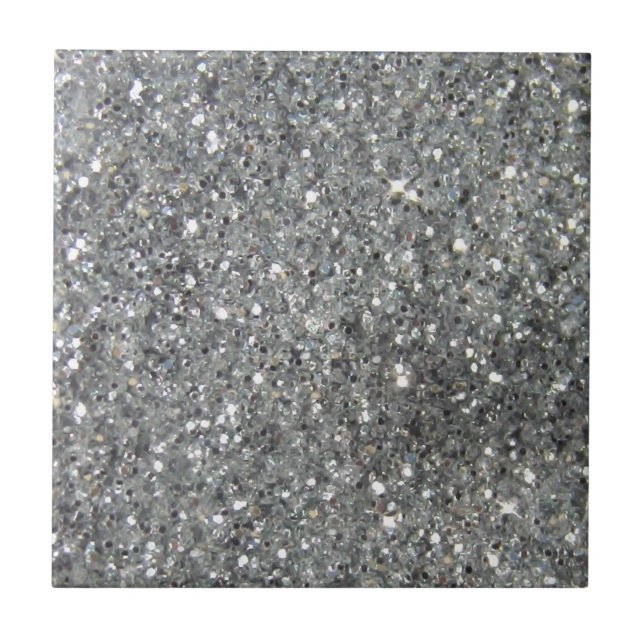 Stilvolles silbernes Glitzerglitz-Foto Fliese (Vorderseite)
