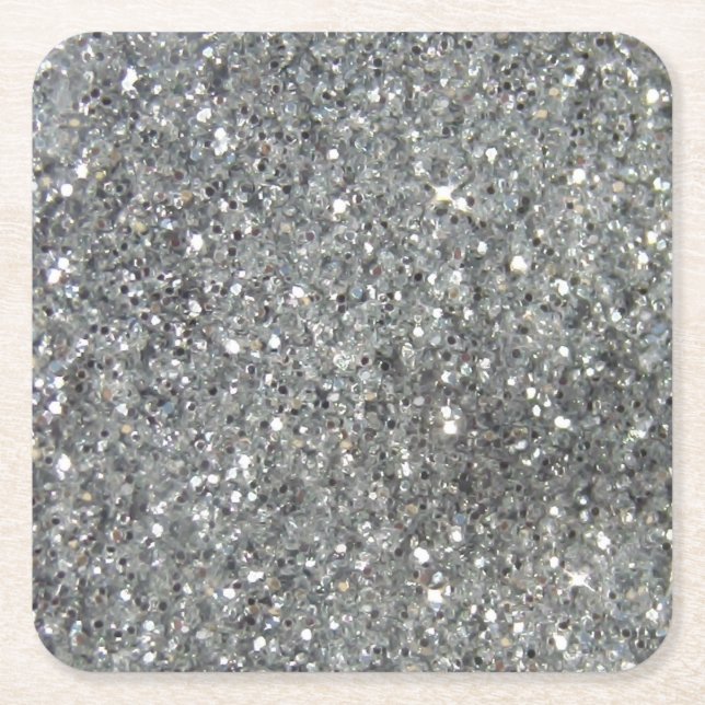 Stilvolles silbernes Glitzerglitz-Foto Rechteckiger Pappuntersetzer (Vorderseite)