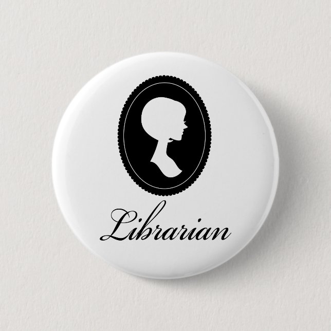 Stilvolles Silhouette-Bibliothekar-Geschenk Button (Vorderseite)