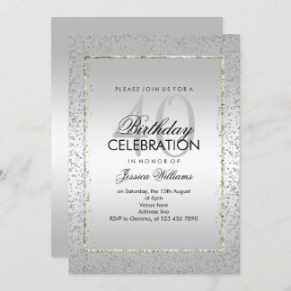 Stilvolles Silver Confetti 40. Geburtstag Einladung