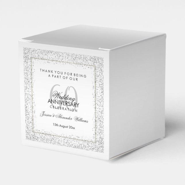Stilvolles Silver Confetti 60. Hochzeit Vielen Dan Geschenkschachtel (Vorderseite)