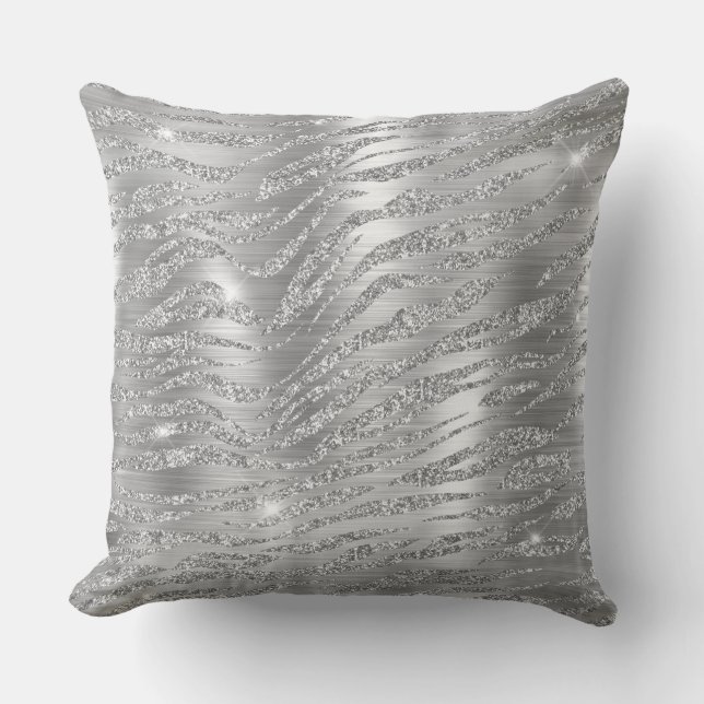 Stilvolles Silver Glitzer Wild Tiger Stripes Muste Kissen (Vorderseite)