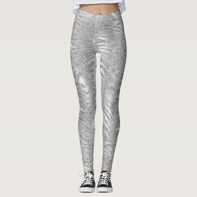 Stilvolles Silver Glitzer Wild Tiger Stripes Muste Leggings (Vorderseite)