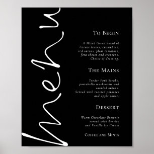 Stilvolles Skript Einfaches Black Wedding Menü Poster