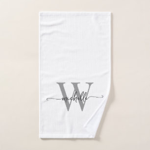 Stilvolles Skript Eleganter White Gray Monogram Na Handtuch