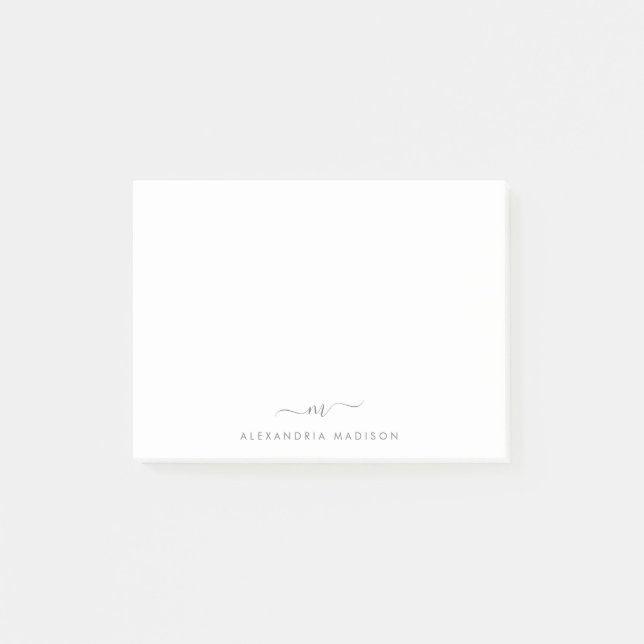 Stilvolles Skript Silver Gray Monogram Office Post-it Klebezettel (Vorderseite)