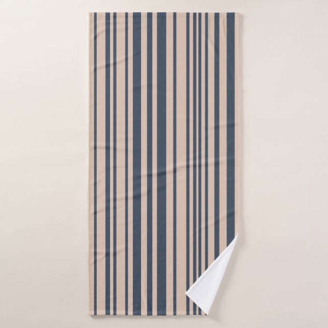 Stilvolles Stripmuster in Beige/Deep Blue Badehandtuch (Badehandtuch)