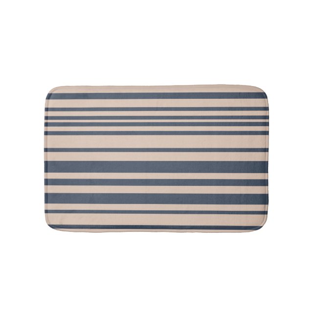 Stilvolles Stripmuster in Beige/Deep Blue Badematte (Vorderseite)