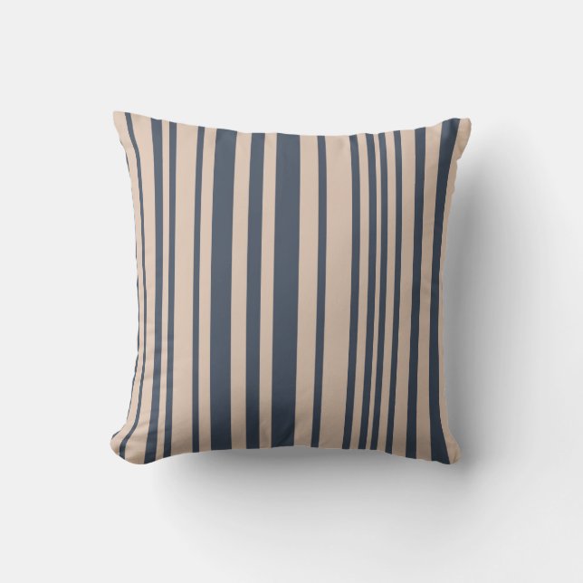 Stilvolles Stripmuster in Beige/Deep Blue Kissen (Vorderseite)