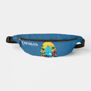 Stilvolles Surfbrett mit üppigen tropischen Blume. Bauchtasche