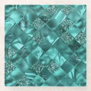 Stilvolles Teal-Schimmer-Glitter und Folien-Diaman Glasuntersetzer