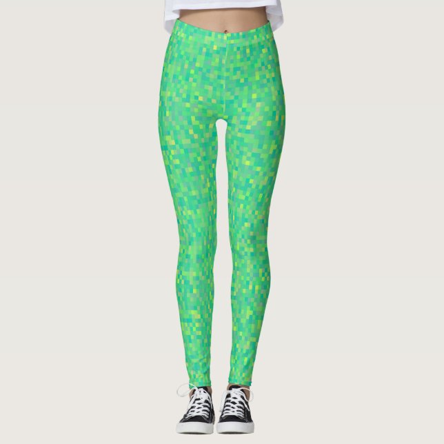 Stilvolles, trendy grün/gelb Pixel Mosaikmuster Leggings (Vorderseite)