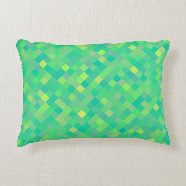 Stilvolles, trendy grün/gelb Pixel Mosaikmuster Zierkissen (Vorderseite)