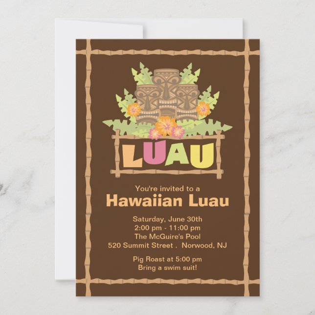 Stilvolles Tropical Hawaiian Luau Party Einladung (Vorderseite)