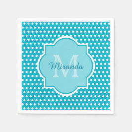 Stilvolles Türkis-Polka-Dots Monogramm mit Namen Serviette