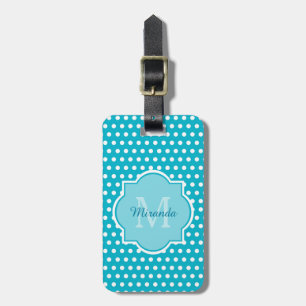 Stilvolles Türkis-Tupfen-Monogramm mit Namen Gepäckanhänger