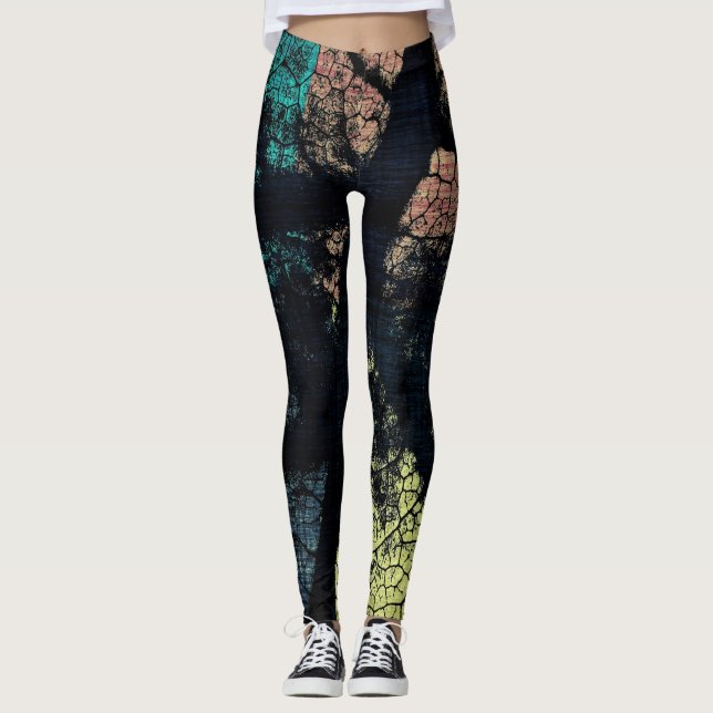 Stilvolles türkisfarbenes Gelborange Leggings (Vorderseite)