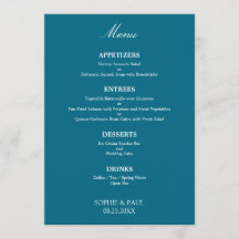 Stilvolles türkisfarbenes Hochzeitmenü