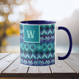 Stilvolles, türkisfarbenes Lila Tribal-Muster Mono Tasse