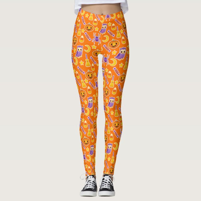 Stilvolles und niedliches Halloween-Orangen-Muster Leggings (Vorderseite)