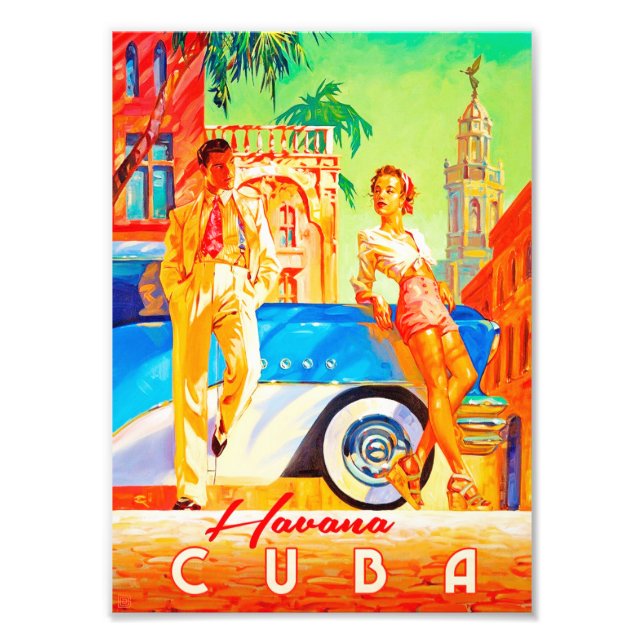 Stilvolles Vintages Havana Streets Poster. Fotodruck (Vorne)
