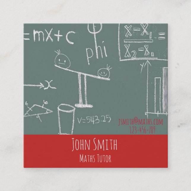 Stilvolles vorgerücktes Mathe des Mathematiktutors Quadratische Visitenkarte (Vorderseite)