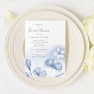 Stilvolles Watercolor Blue Floral Brautparty Einladung