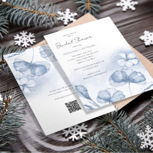 Stilvolles Watercolor Blue Floral QR Brautparty Einladung