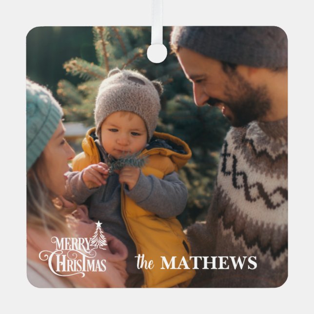 Stilvolles Weihnachts-Foto Ornament Aus Metall (Vorderseite)