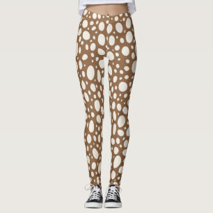 Stilvolles Weiß & Beige Gepunktetes Stylisches Leggings
