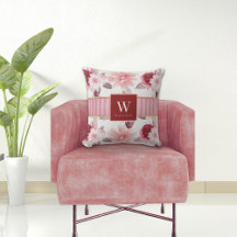 Stilvolles White Magenta Pink Floral Stripe Monogr