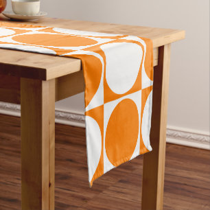 Stilvolles White&Orange Squares&Circles Design Kurzer Tischläufer