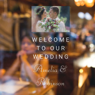 Stilvolles White Script Custom Wedding Foto Willko Fensteraufkleber