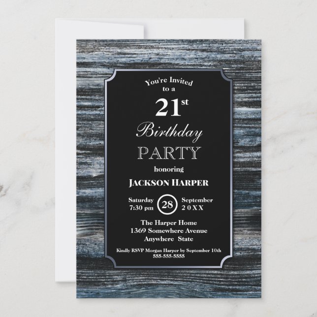Stilvolles Wood 21. Geburtstag Party Einladung (Vorderseite)