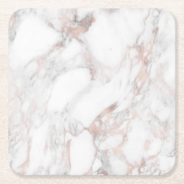 Stilvorlage Elegante Rose Gold Weißer Marmor Rechteckiger Pappuntersetzer (Vorderseite)