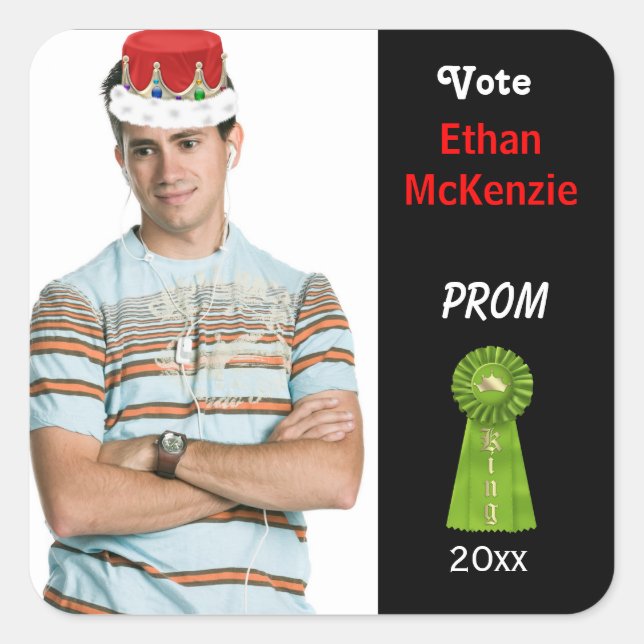 Stimme für Prom King (grün) Quadratischer Aufkleber (Vorderseite)