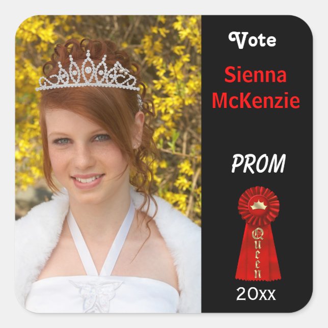 Stimme für Prom Queen (rot) Quadratischer Aufkleber (Vorderseite)