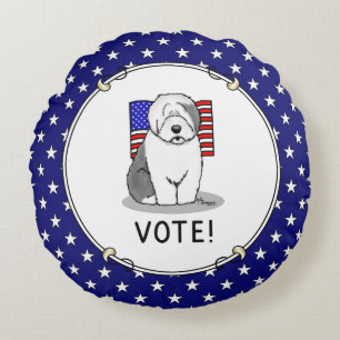 Stimme! Old English Sheepdog Grau 1 Niedliche poli Rundes Kissen